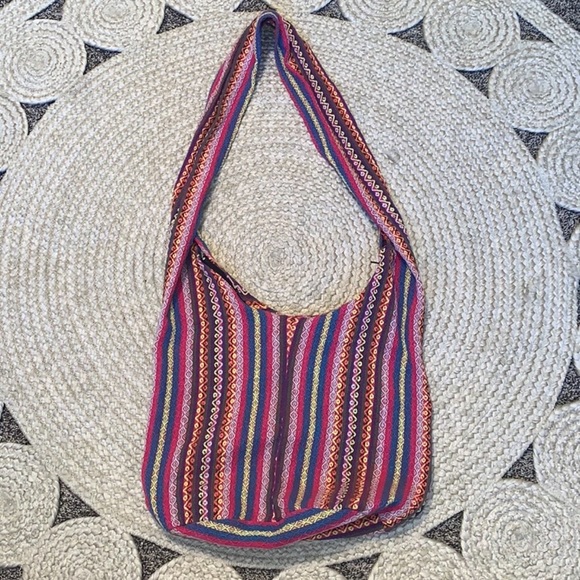 Hippie Hobo Sling Crossbody Woven Aztec Boho Bag Rainbow 🌈 - Picture 1 of 6